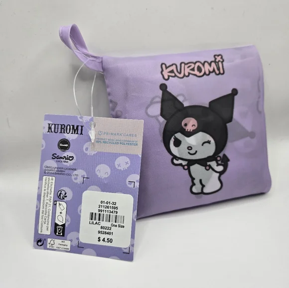 PRIMARK Kuromi Tote Bag Folding Foldaway Sanrio Purple New - Picture 4 of 6